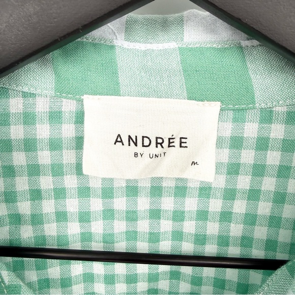 Andree by Unit Mixed Gingham Button Down Top Green White Medium - Picture 6 of 8